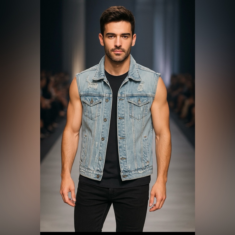 Zara Faded Blue Denim Vest